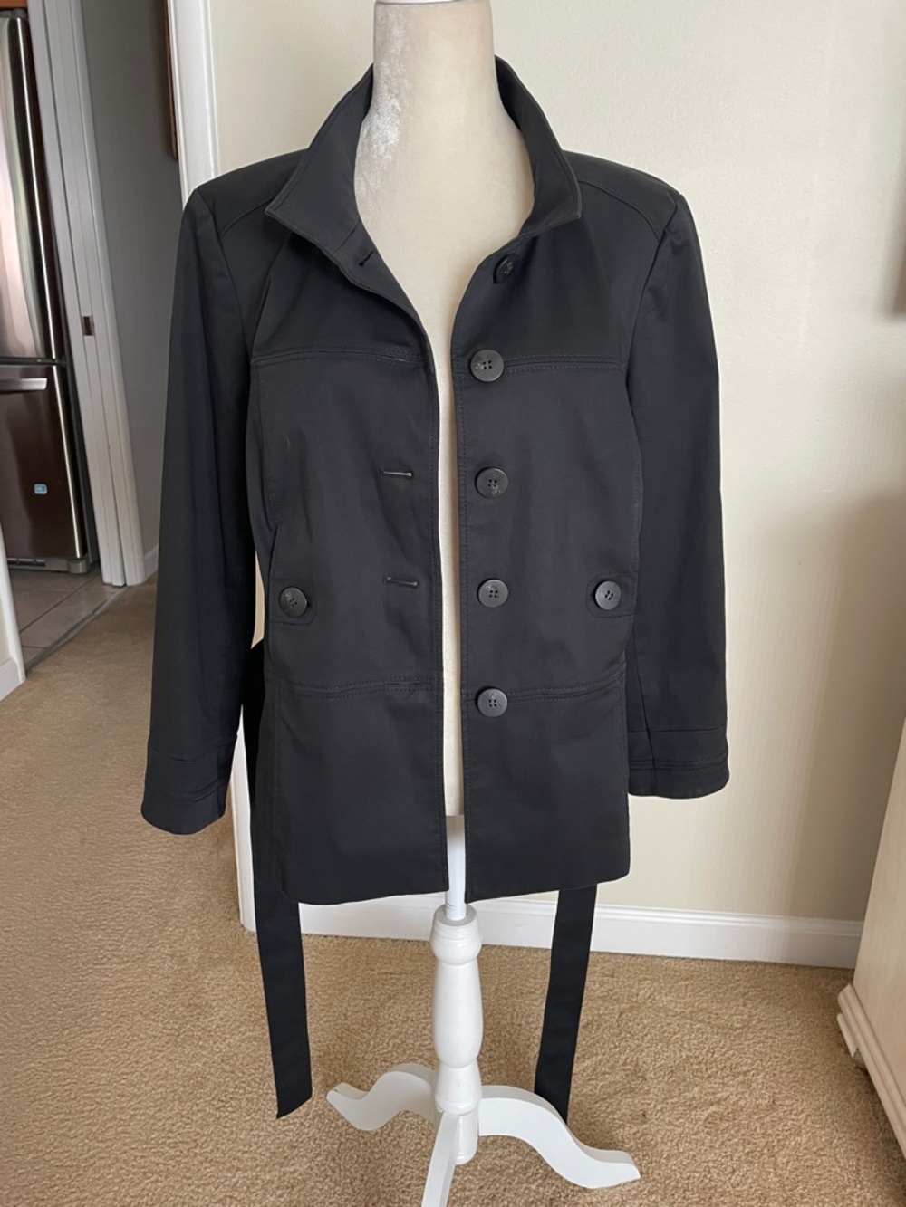 Talbots Black Belted Trench Style Jacket Belted Double Breasted.